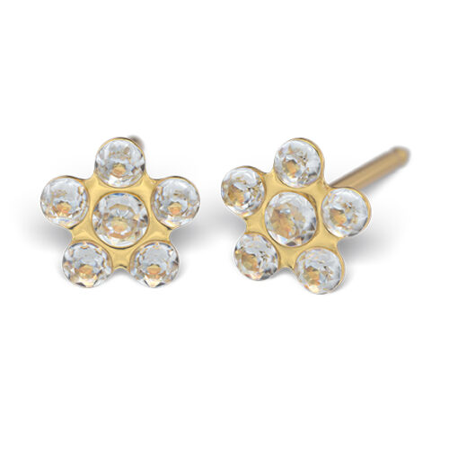 Studex Ohrlochstechen Medizinische Ohrringe weiße Blume 585 Gold