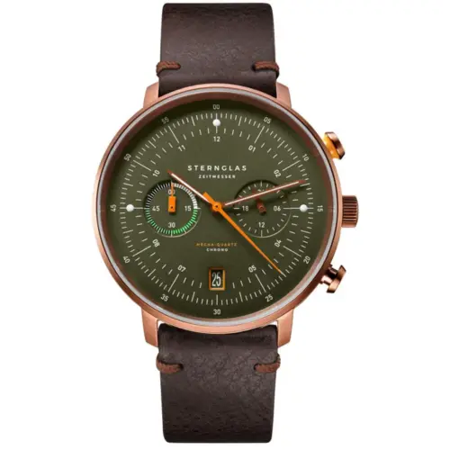 STERNGLAS UHR Hamburg Chronograph Quarzwerk Bronze olive Lederband S01-HC35-VI17