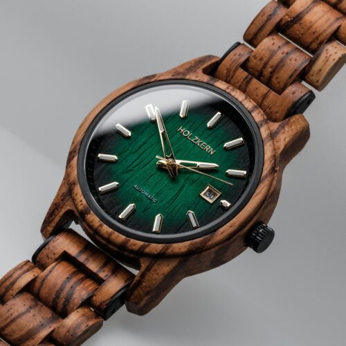 Holzkern Automatikuhr Nightbird Zebrano/Grün