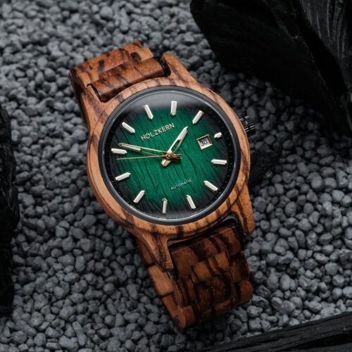 Holzrn Automatikuhr Nightbird Zebrano & Grün