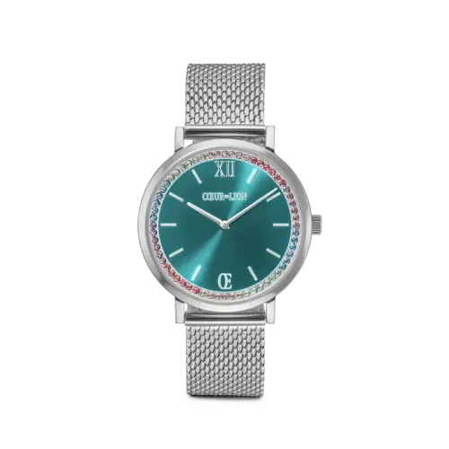 Coeur de Lion Uhr Rund Sparkling Sunray Transformative Teal Milanaise silber 7650701706