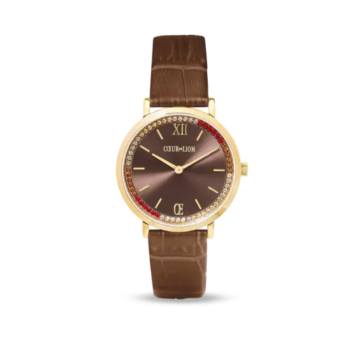 Coeur de Lion Uhr Rund Sparkling Sunray Armband Leder Braun gold 7652711611