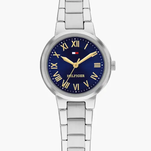 Tommy Hilfiger Kettenglieder-Uhr aus Edelstahl mit blauem Zifferblatt 1782902