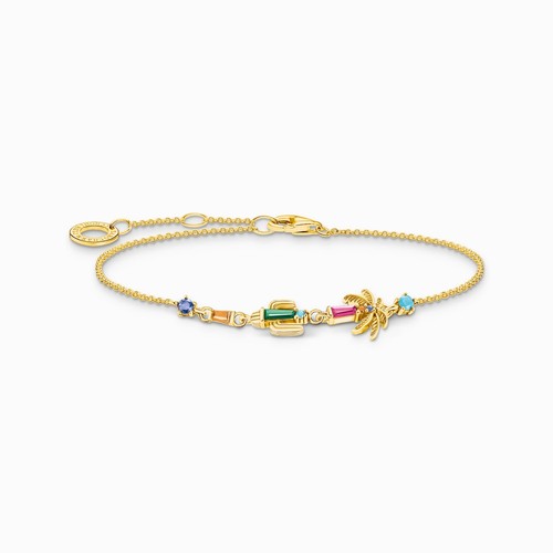 THOMAS SABO Armband Palme bunte Steine Silber vergoldet A2150-488-7 Länge 19 cm