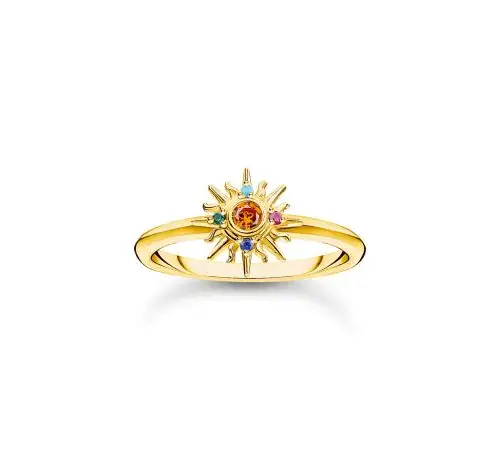 Thomas Sabo TR2458-488-7-54 Vergoldeter Ring mit Sonne und bunten Steinen Damen Weite 56