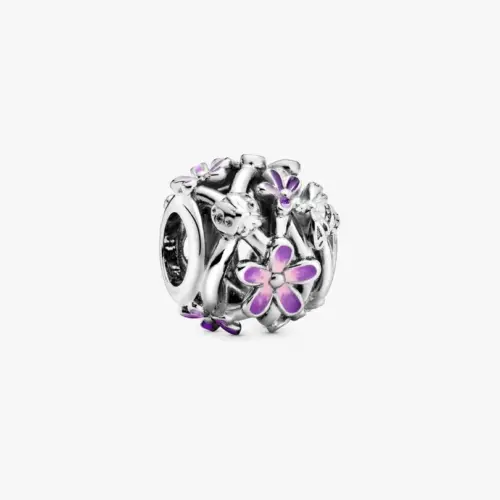 Pandora Offen gearbeitetes, lilafarbenes Gänseblümchen Charm 798772C02