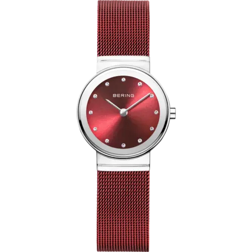 Bering Sunray Mesh-Uhr Rot Silber 10126-303