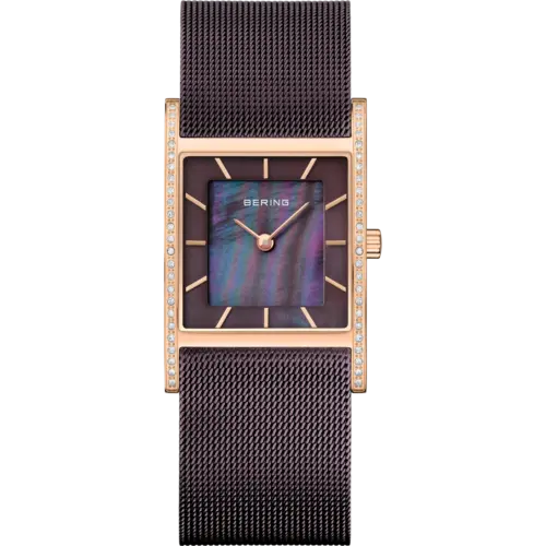 Bering Rechteckige Perlmutt Mesh-Uhr Braun 10426-262-S