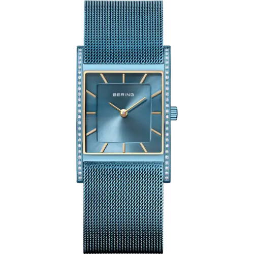 Bering Rechteckige Funkelnde Mesh-Uhr Blau 10426-398-S