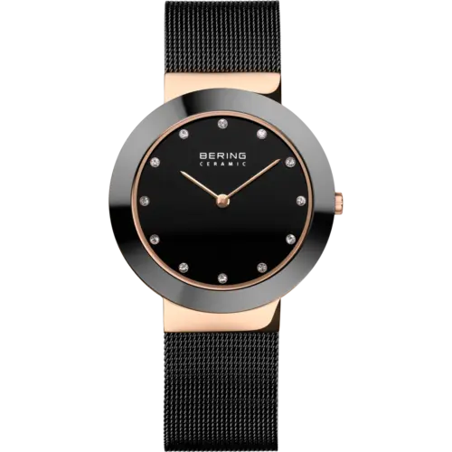 Bering Keramik Funkelnde Mesh-Uhr Schwarz 11435-166