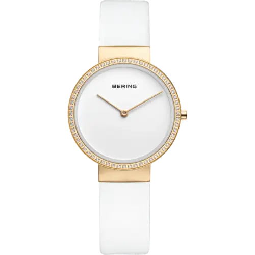 Bering Mini Funkelnde Leder-Uhr Gold 14531-630