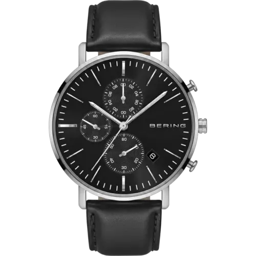 Bering Chronograph Datum Leder-Uhr Schwarz 14940-402