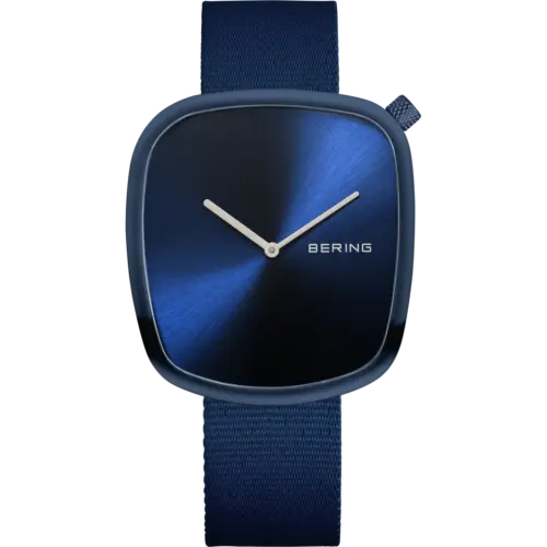 Bering Quadratische Sunray Textil-Uhr Blau Monochrom 18040-397