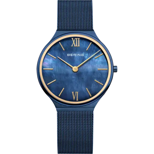 Bering Perlmutt Mesh-Uhr mit römischen Ziffern Blau 18434-397