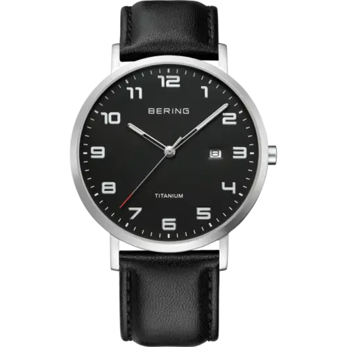 Bering Maxi Titanium Uhr mit Datum mit Ziffern Schwarz Silber