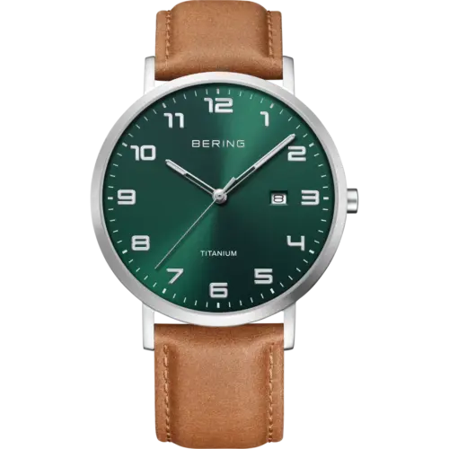 Bering Maxi Titanium Datum Leder-Uhr Grün 18640-568