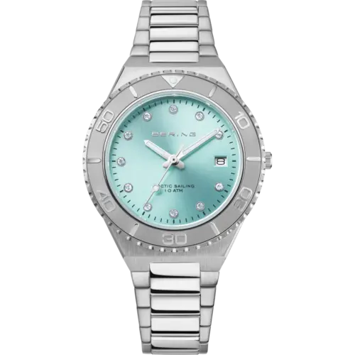 Bering Ovale Datum Sunray Glieder-Uhr Blau 18936-707