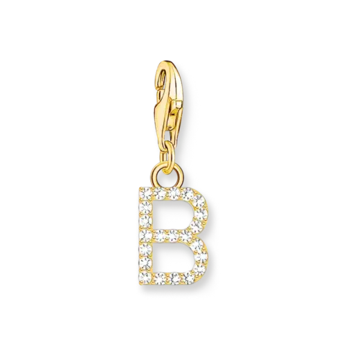 Thomas Sabo Charm-Anhänger Buchstabe B mit weißen Steinen vergoldet