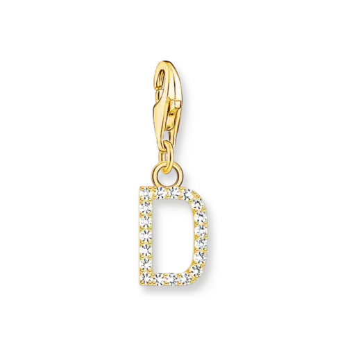 Thomas Sabo Charm-Anhänger Buchstabe D mit weißen Steinen vergoldet