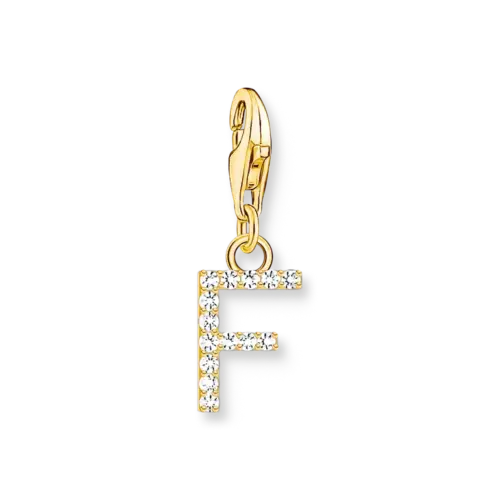 Thomas Sabo Charm-Anhänger Buchstabe F mit weißen Steinen vergoldet
