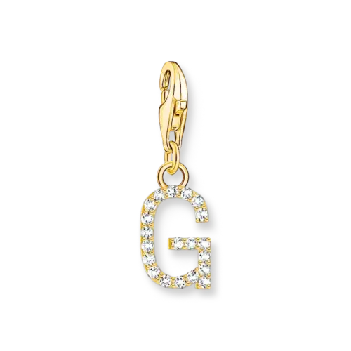Thomas Sabo Charm-Anhänger Buchstabe G mit weißen Steinen vergoldet