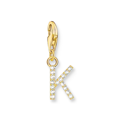 Thomas Sabo Charm-Anhänger Buchstabe K mit weißen Steinen vergoldet 1974-414-14