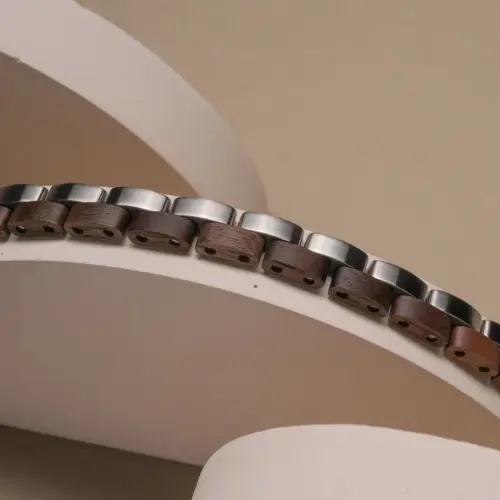 Holzkern Armband Duett Walnuss/Silber