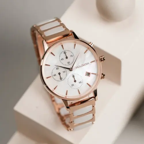 Holzkern Uhr Shiny Perlmutt/Keramik