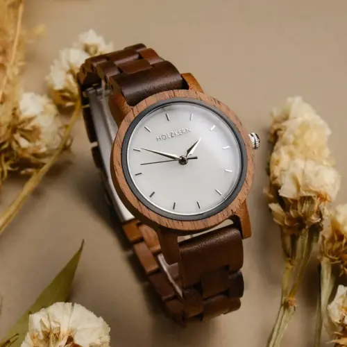 Holzkern Uhr Luft Walnuss/Marmor