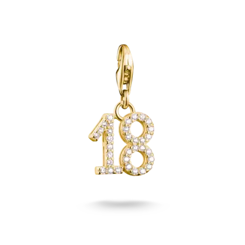 Thomas Sabo Charm-Anhänger Zahl 18 mit weißen Steinen vergoldet