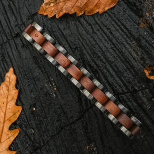 Holzkern Armband Dreiklang Walnuss/Grau