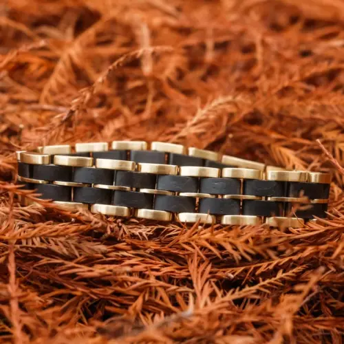 Holzkern Armband Kanon Schwarzer Ahorn/Gold