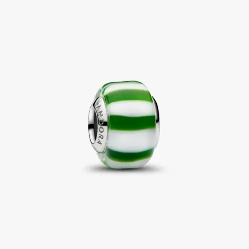 Pandora Grün-Weiß Gestreiftes Murano-Glas Charm 735071C02